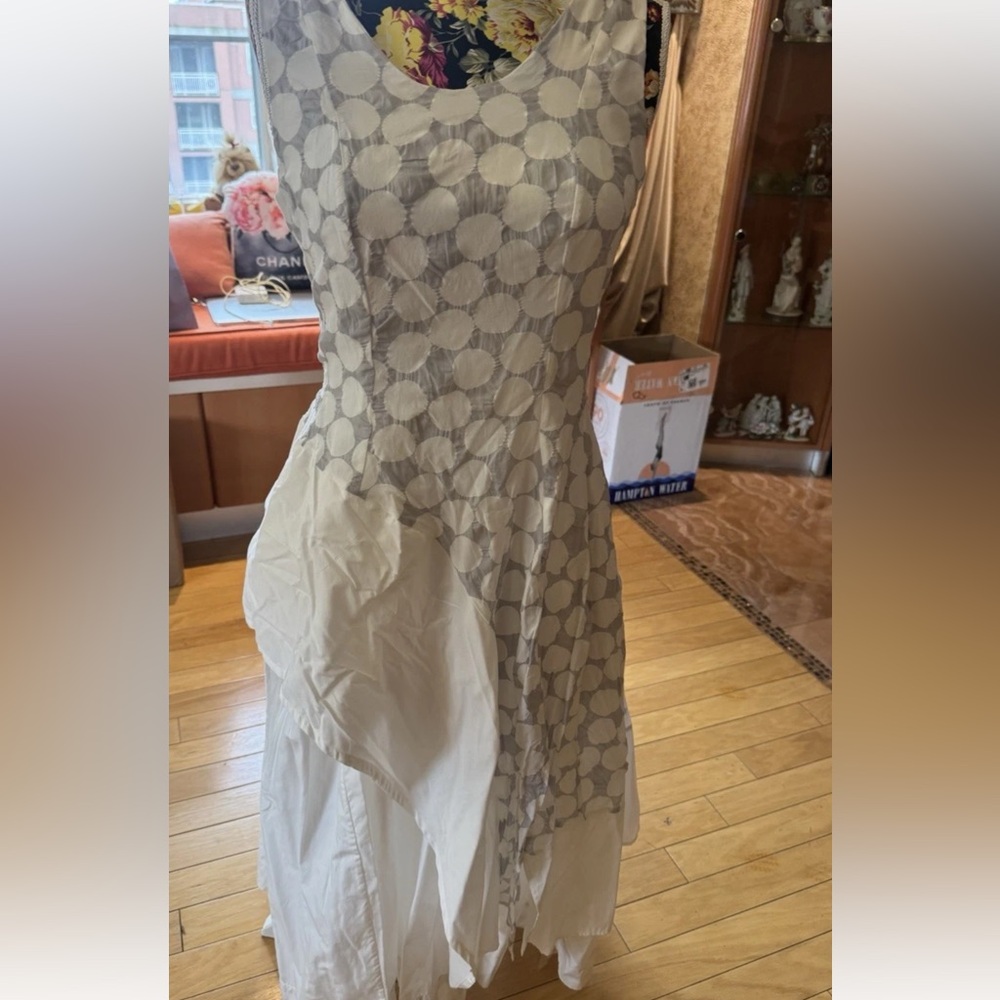 White Sleeveless Midi Dress with Layered Dot Overlay Ivan grundahl